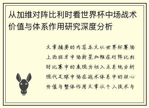 从加维对阵比利时看世界杯中场战术价值与体系作用研究深度分析